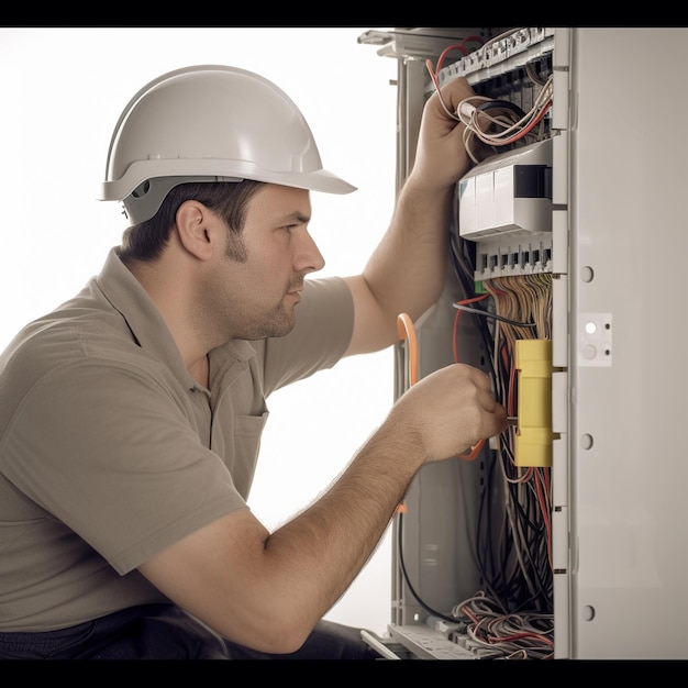 Photo hvac technician working on a capacitor part for condensing unit