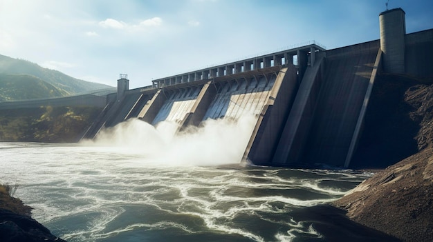 Photo a photo of a hydroelectric dam releasing water downstream