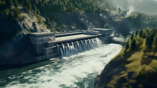 Photo a photo of a hydroelectric power station surrounded by nature