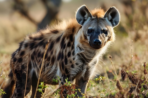 Photo hyena in savanna