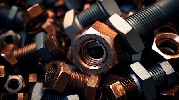 A Photo of hyper detailed nut bolts with directional light