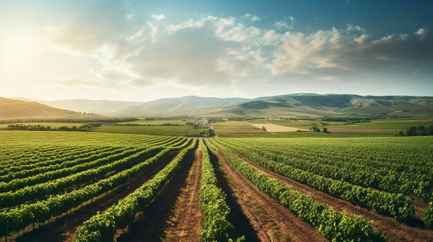 A Photo of a hyper detailed shot of a countryside vineyard or orchard