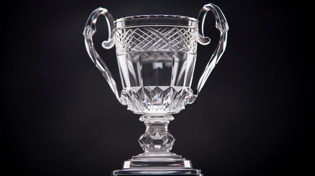 A Photo of a hyper detailed shot of a trophy cup with a transparent or frosted glass