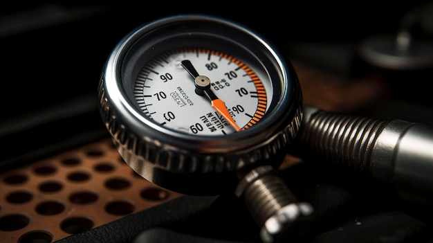 A Photo of a hyper detailed shot of a tyre pressure gauge in action