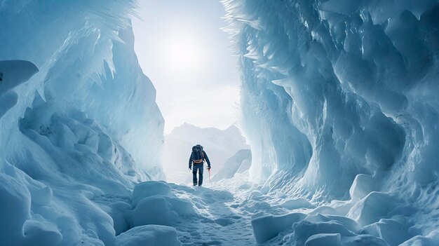 Photo a photo of ice climbing in glacier crevasses