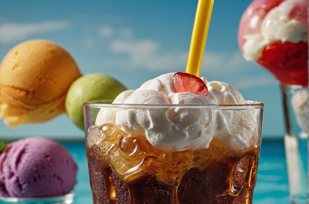 Photo of an Ice cream float with fizzy soda refreshing nostalgia