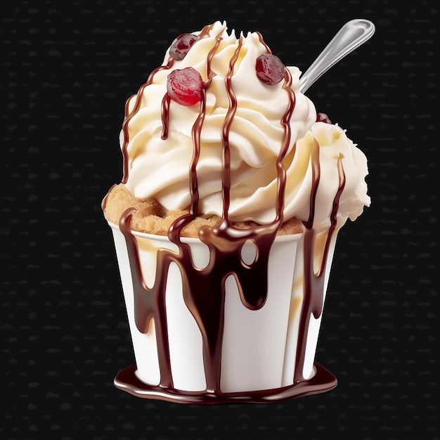 Photo of an ice cream with chocolate drizzle decoration on top