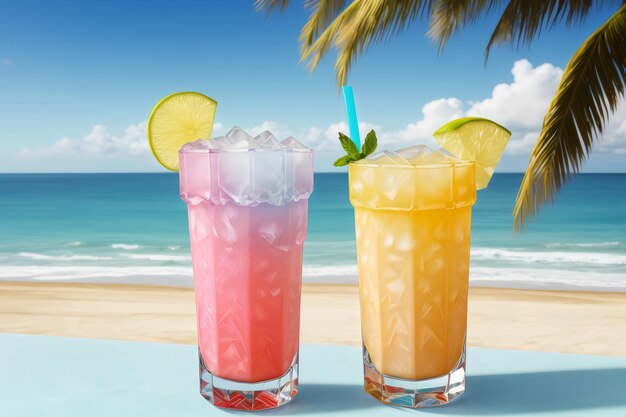 Фото Фото ледяные коктейли питьевые стаканы с пляжем и морем
