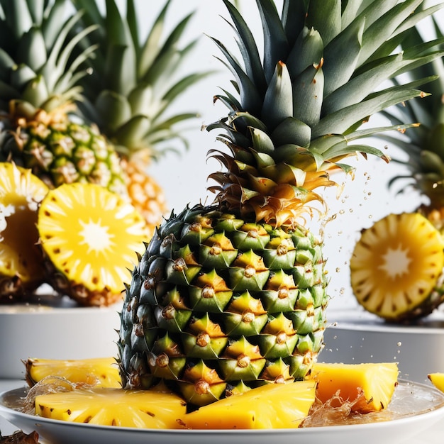 Photo illustation of pineapple with a water splash