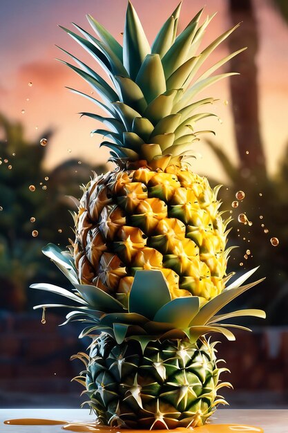 Photo illustation of pineapple with a water splash