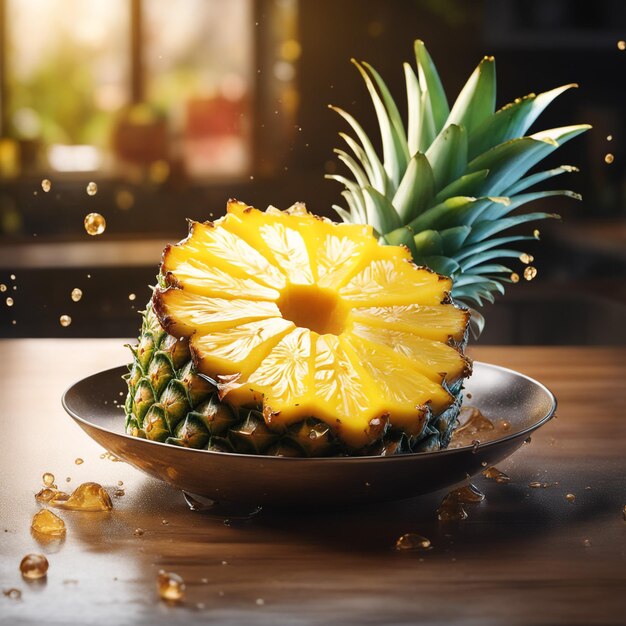 Photo photo illustation of pineapple with a water splash