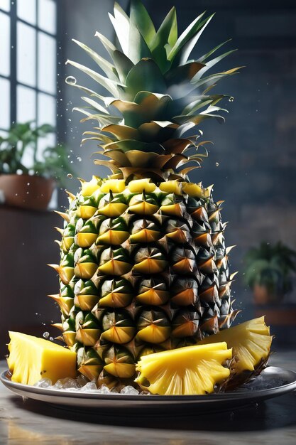 Photo illustation of pineapple with a water splash