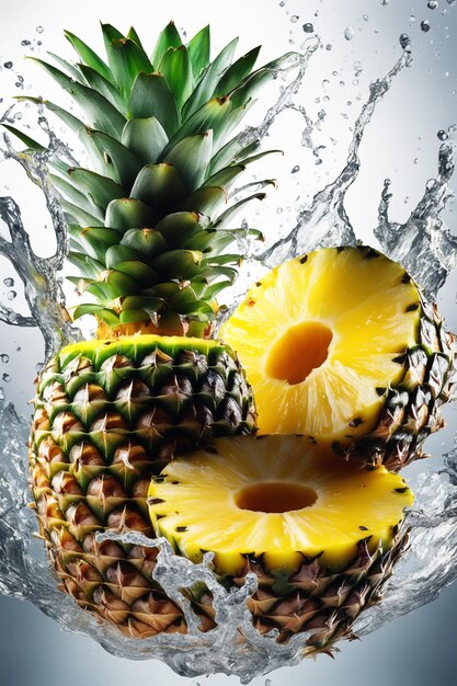 Photo illustation of pineapple with a water splash