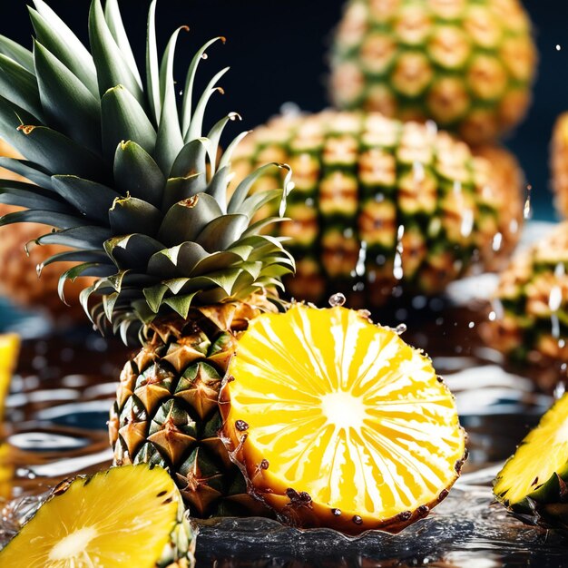 Photo illustation of pineapple with a water splash