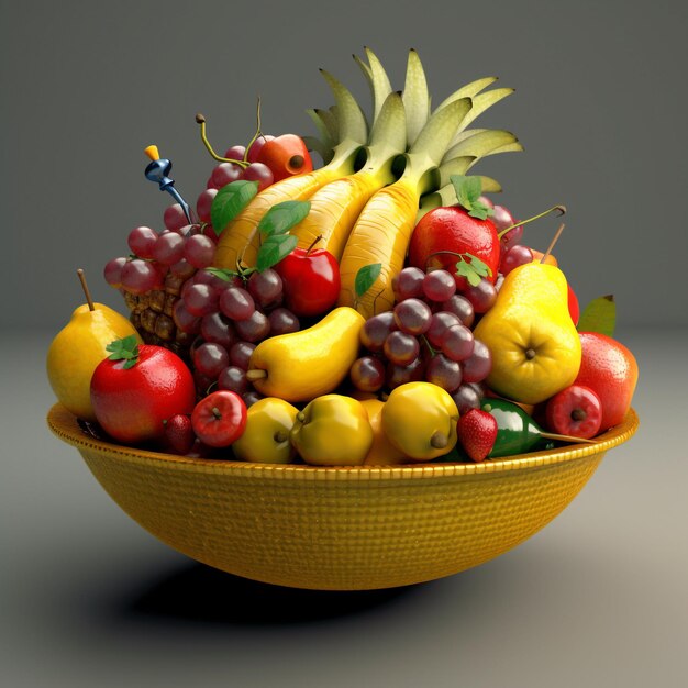 photo illustration of fruits in a bowl 3d rendering