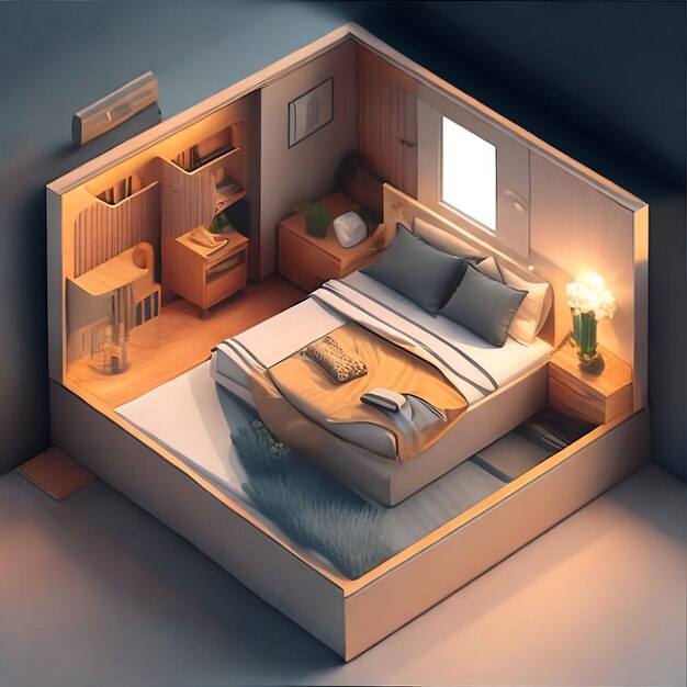 Photo illustration interior of the bedroom in a box