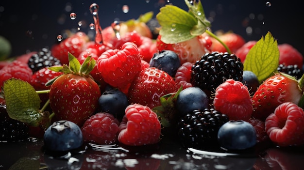 Photo illustration of mix eco organic healthy fruits and berry