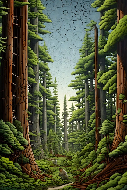 Photo illustration redwood forest vertical lines