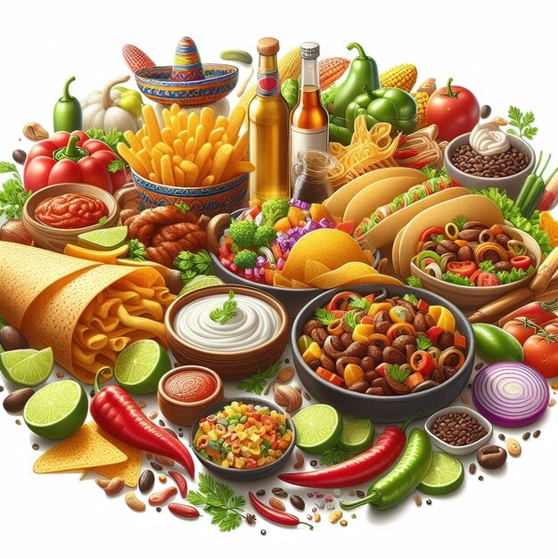 Фото Фото иллюстрация стиль мультфильм мексиканская еда фон