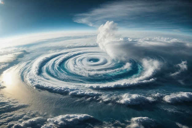 Foto illustrazione fotografica del tifone sopra il pianeta terra che monitora l'uragano