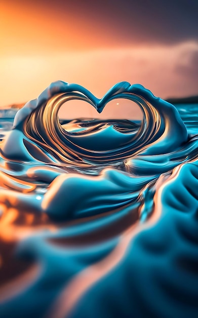 青い風船ハートの束を飛んでいる水滴愛の背景の写真イラスト