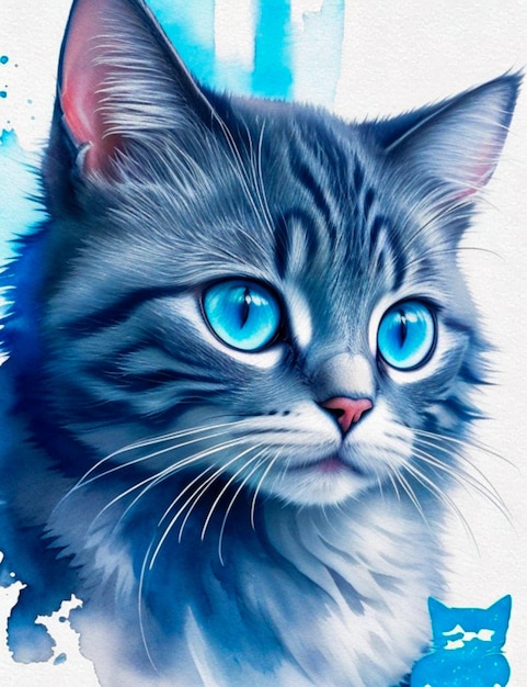 Фотоиллюстрация акварельной красивой кошки