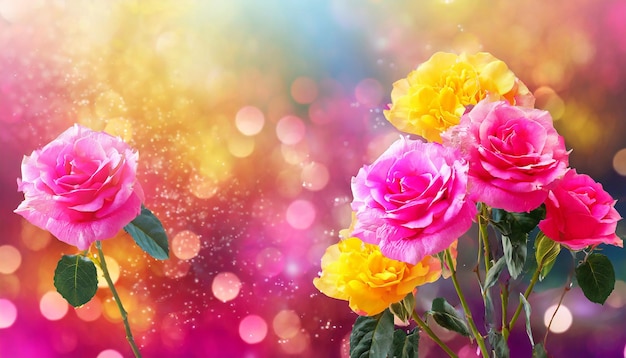 Photo photo image backdrop pink rose yellow colorful blurred abstract with light background