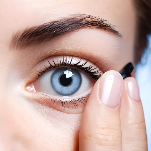 Photo image of woman wearing contact lenses contact lenses on eyes