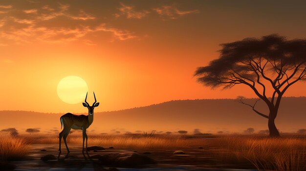 Photo of Impala on savanna at sunset