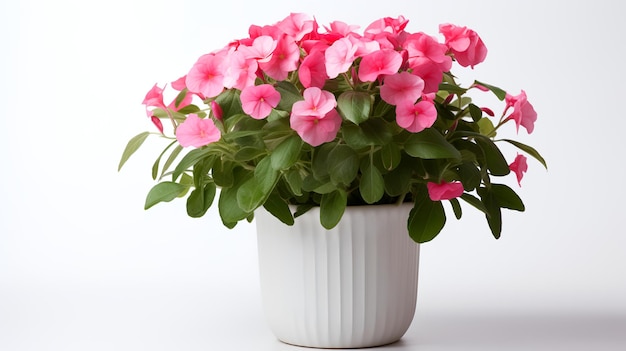 Photo of Impatiens flowers in minimalist pot as houseplant for home decoration