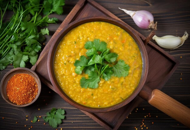 Foto foto del curry piccante dhal in stile indiano asiatico