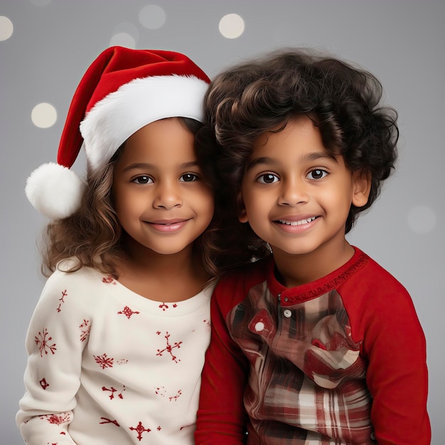 Photo photo of indian children wearing christmas santa hat