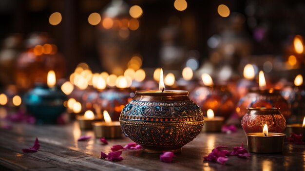 Photo indian diwali festival burning lamp and candles