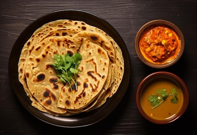 Premium AI Image | Photo of Indian roti food with yummy chicken curry