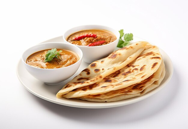 Photo of Indian roti food with yummy chicken curry and masala curry