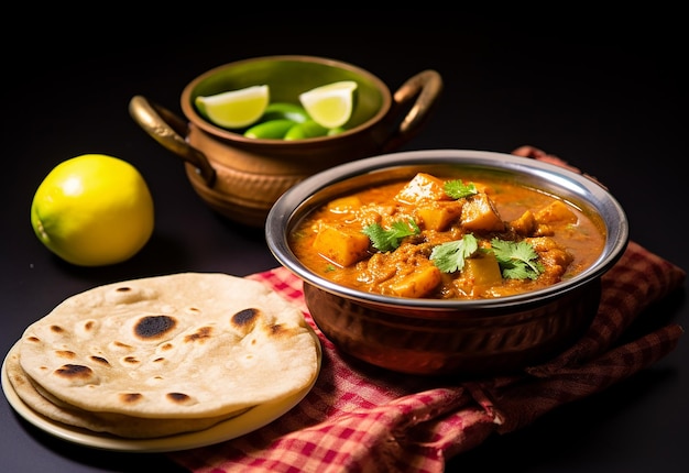 Premium AI Image | Photo of Indian roti food with yummy chicken curry