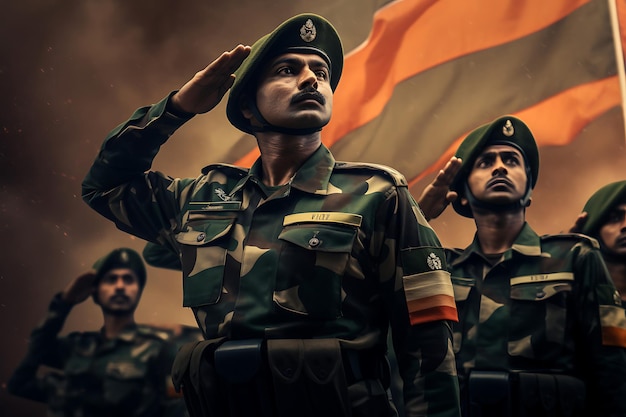 발에 경의를 표하는 인도 군인들의 사진