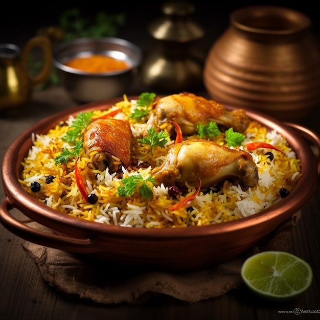 Photo of Indian spicy chicken and egg biriyani with curries