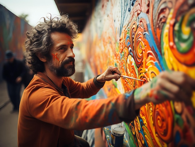 Photo photo of indian street artist painting a mural depicting indias journ india republic day scene