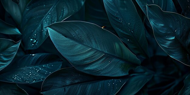 실내 식물의 사진 어두운 파란색 색조와 함께 추상적인 녹색 잎 질감