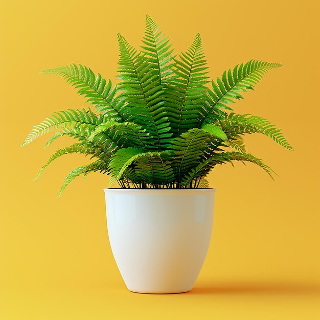 Photo photo of indoor plants boston fern nephrolepis exaltata in a white pot on isolated yellow background