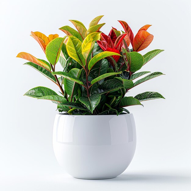 Photo photo of indoor plants croton codiaeum variegatum in a white pot on isolated white background