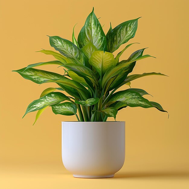 Photo photo of indoor plants dieffenbachia in a white pot on isolated yellow background