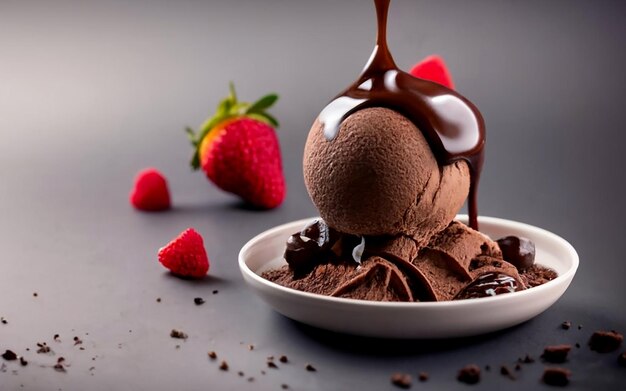 Photo Indulgent dessert chocolate ice cream fresh fruit