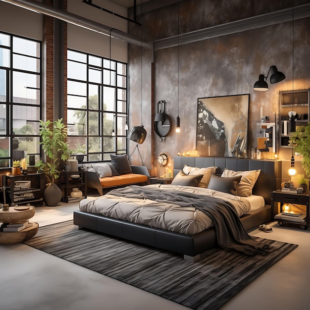 Photo of Industrial Loft Room Unisex With Exposed Brick Wall Metal Ac Content Creator Live Stream