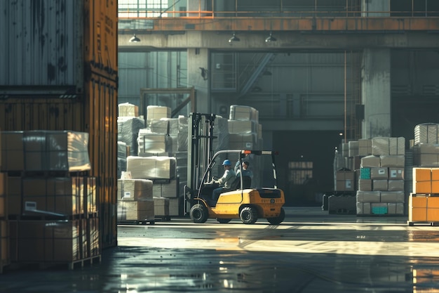 Photo a photo of industrial worker working and driving forklift at warehouse aig