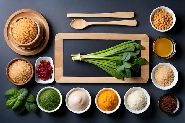 Foto ingredienti fotografici per la selezione di alimenti sani