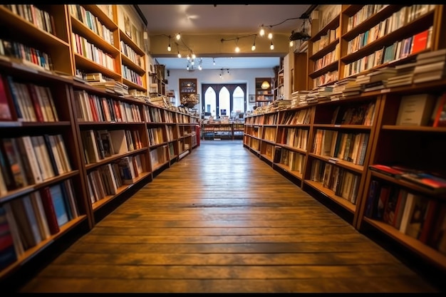 фото внутри пустого книжного магазина Фотография Сгенерировано AI