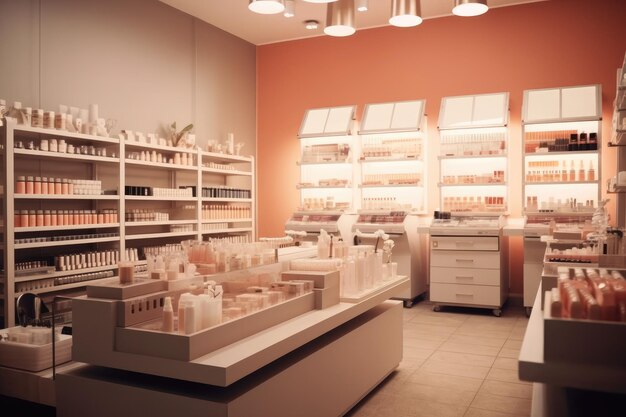 photo of inside empty makeup shop Photography AI Generated