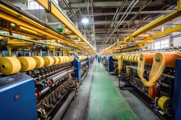 photo of inside textile factory line production view Photography AI Generated